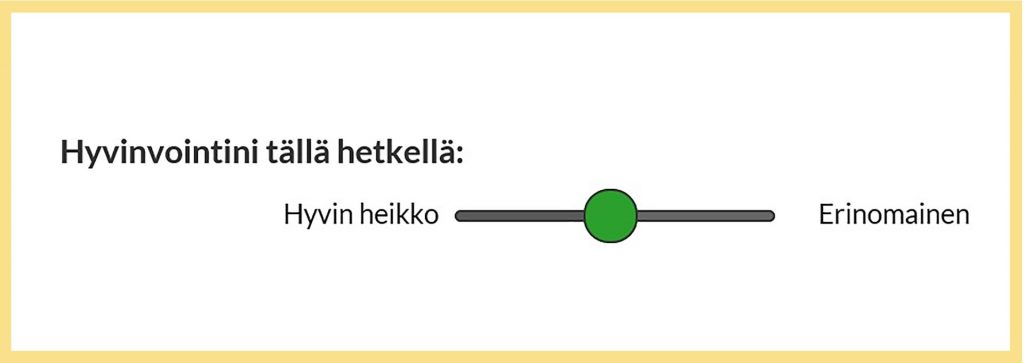 Tämän hetkistä hyvinvointia arvioidaan liukukytkimellä hyvin heikon ja erinomaisen välillä.